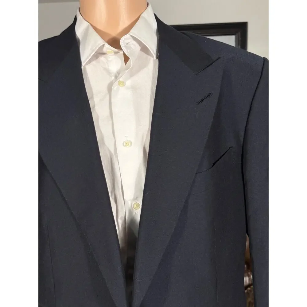 Tom Ford Navy Cashmere Mohair Peak Lapel 2 Piece Suit 56LEU 46L US 37x33 Trouser